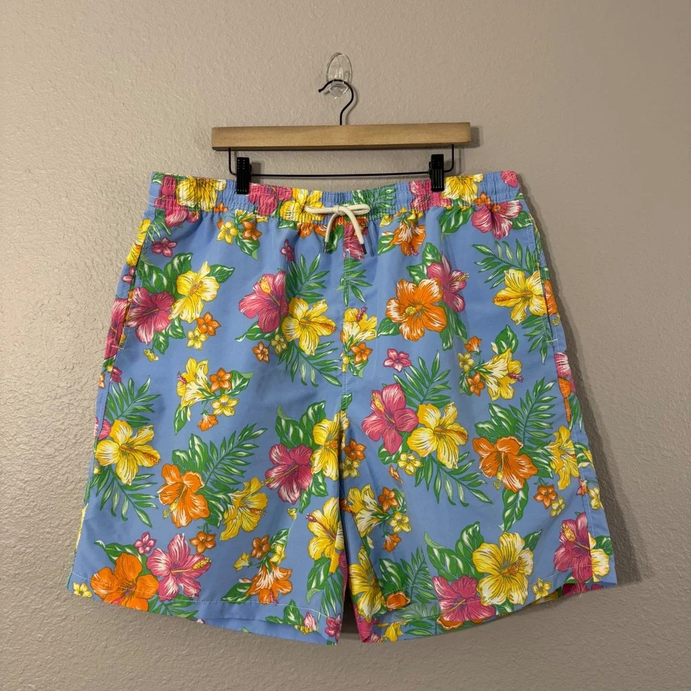 Polo Ralph Lauren Men's‎ Size 2XLT Blue Floral Hibiscus Print Swim Trunks